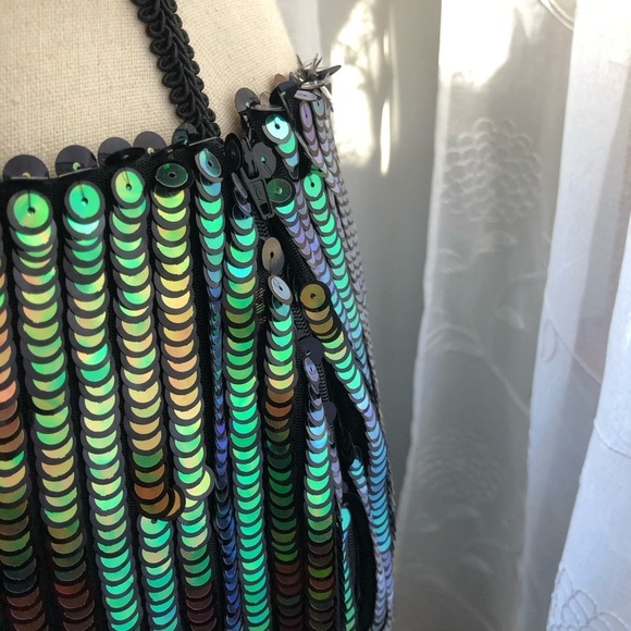 🎄Glamorous mini  sequinned skirt green/black SZ L mermaid style - Picture 4 of 15